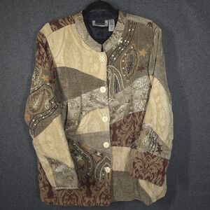 Vintage 90s Y2K Maggie Barnes Jacket Womens 1X Patchwork‎ Embroidered Boho